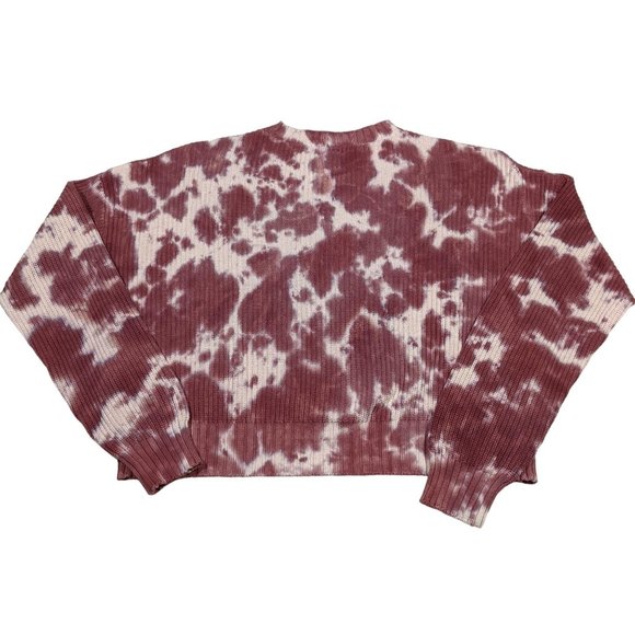 Justify juniors women's crew neck relaxed fit bleach tie dye crop knit sweater - Picture 2 of 12